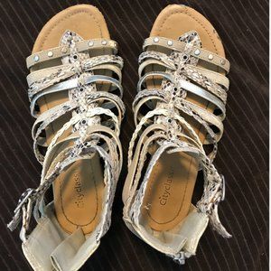 Silver Faux Snakeskin Sandals